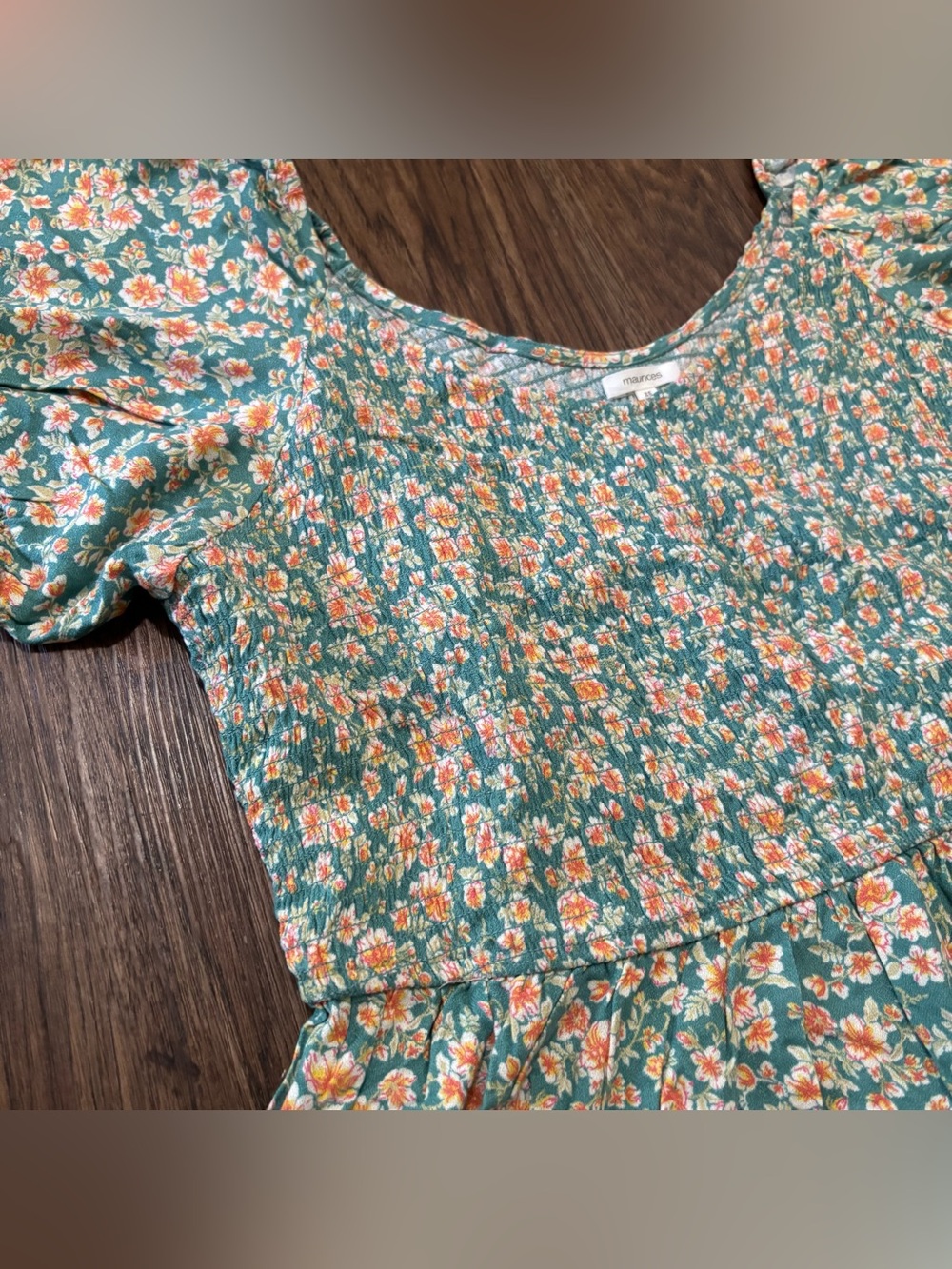 Maurices XXL Blue Floral Smocked Peplum Crop Top Flutter Sleeve